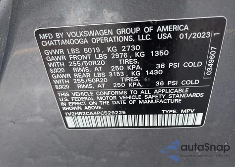 2023 Volkswagen Atlas 3.6L V6 Se W/Technology from USA, damaged, VIN 1V2HR2CA4PC529225